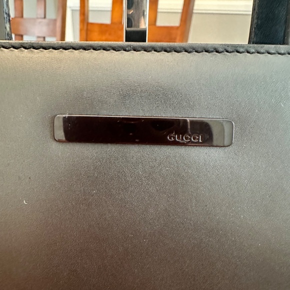 GUC Authentic Gucci Tote Metallic Black Leather - Picture 3 of 6